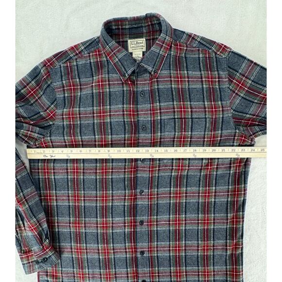 LL Bean Mens Scotch Plaid Flannel Shirt Gray Red Button Down Large Tall - Picture 5 of 6